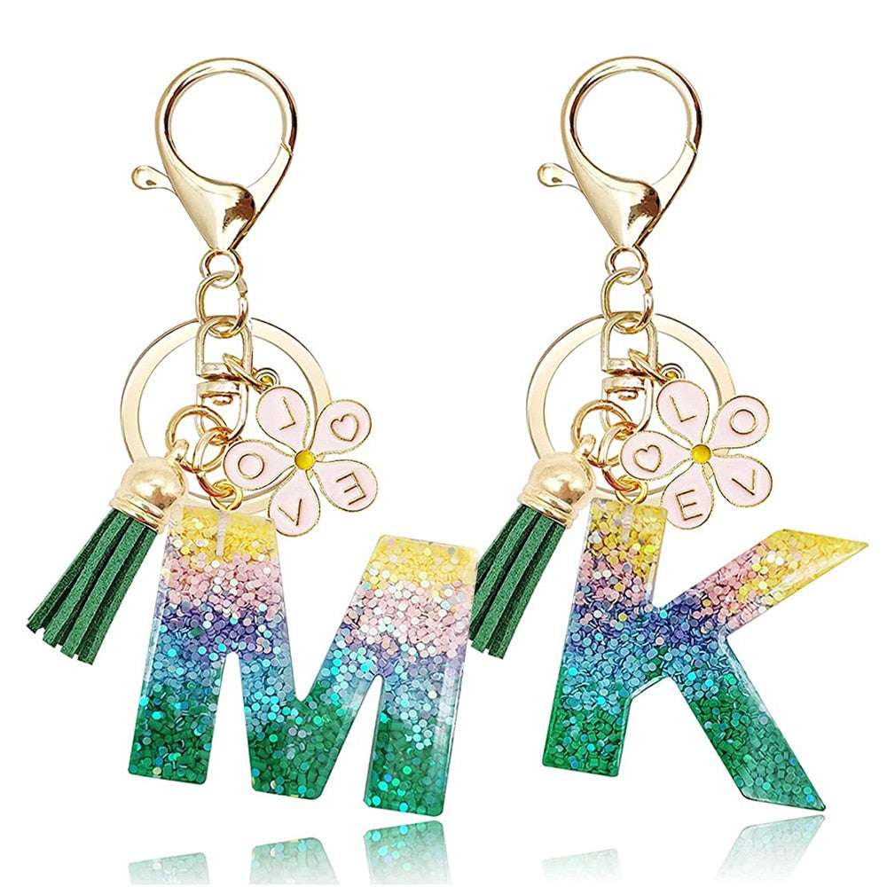 Initial keychain with tassel, Personalized Rainbow letter keychain - p –  jillmakes