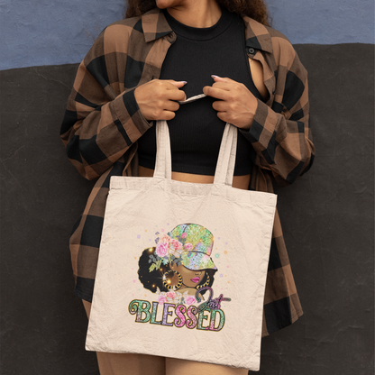 Just Blessed Canvas Tote Bag | Black Woman Religious