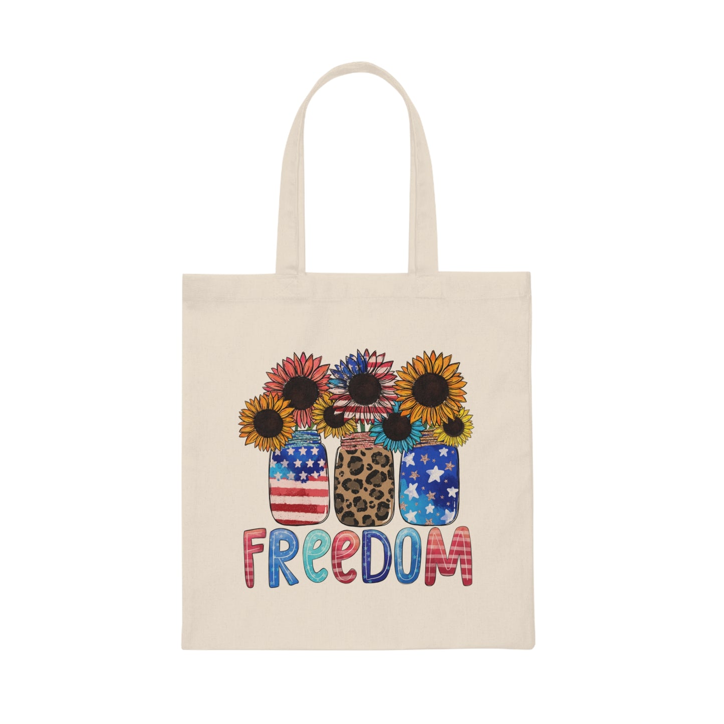 Freedom Flowers Canvas Tote Bag | Patriotic Red White Blue Sunflowers | Proud American | Perfect Bag for Summer, Camping, Work, Beach, Camp