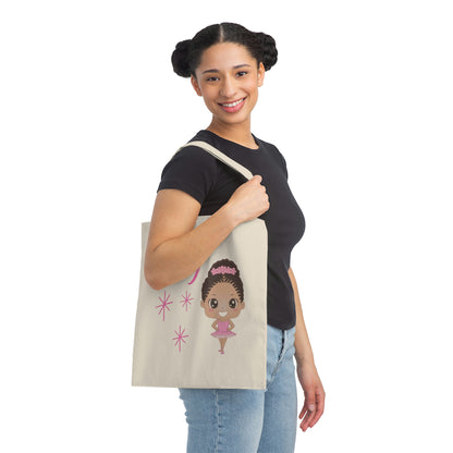 Ballerina Girl Personalized Canvas Tote Bag - Black Hair