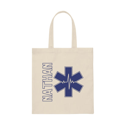 Paramedic Canvas Tote Bag | Blue Paramedic Symbol with EKG Line
