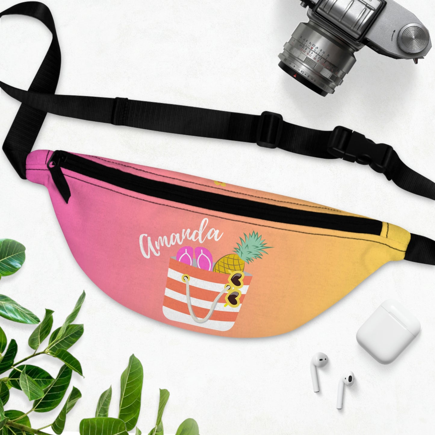 Beach Life Personalized Fanny Pack with Flower Printed on Top