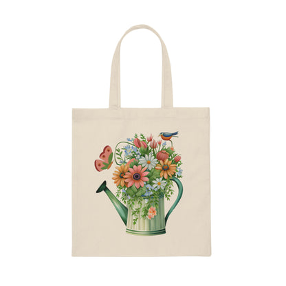 Watering Can with Flowers Canvas Tote Bag