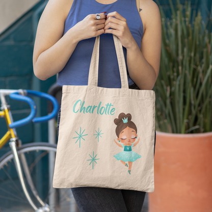 Ballerina Girl Personalized Canvas Tote Bag - Brown Hair