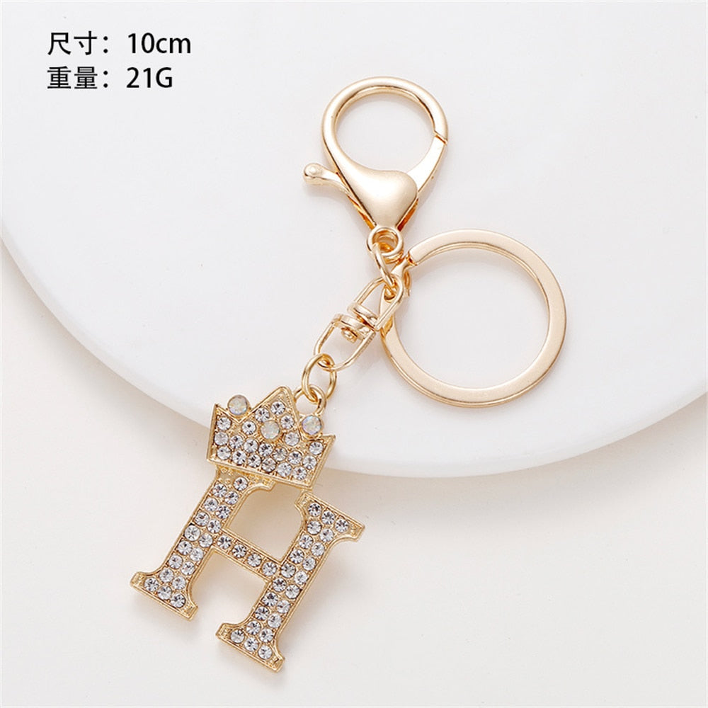 Luxury Crown Initial Rhinestone Keychain | Bag Accessory