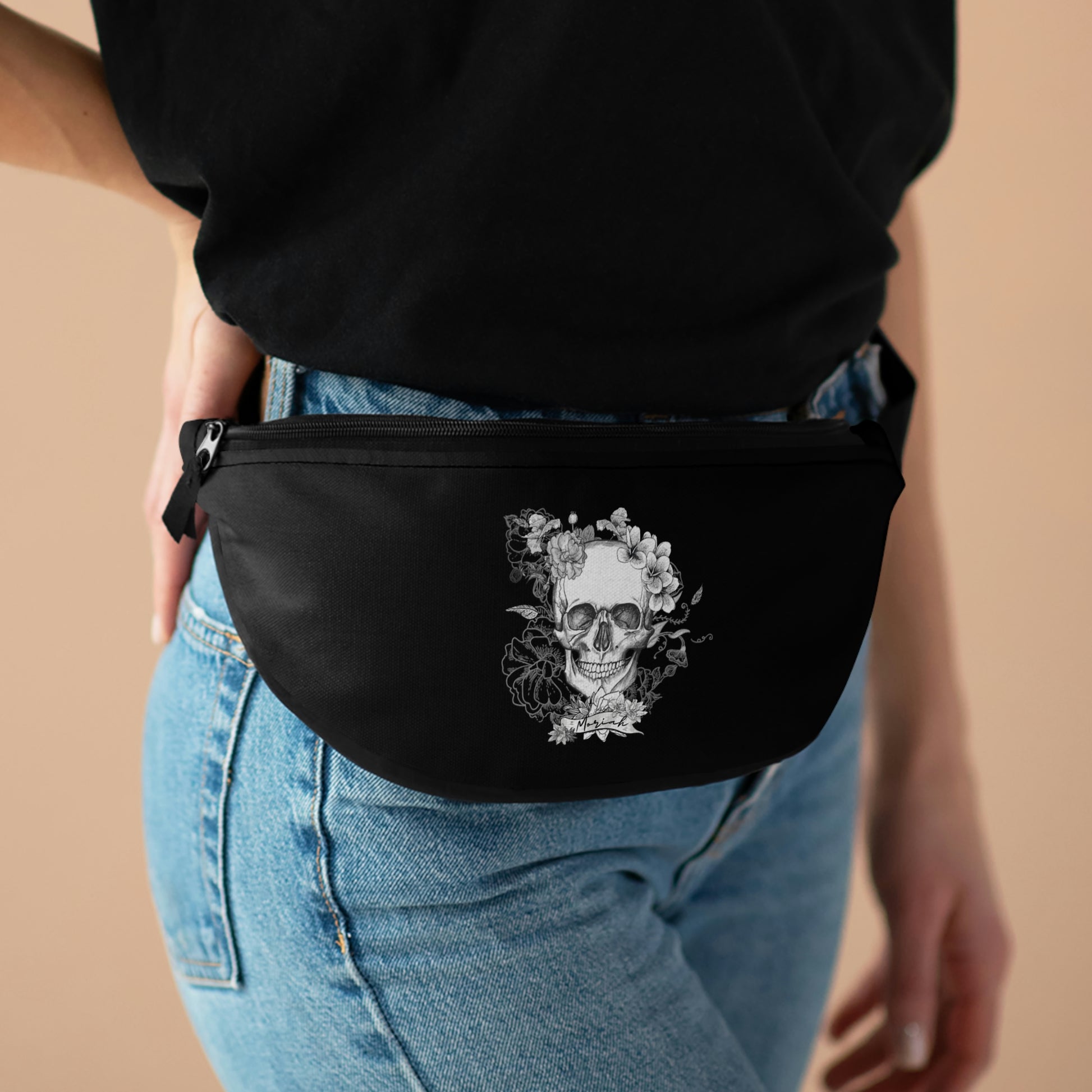 Black Leather Bum Bag for Women. Custom Fanny Pack 