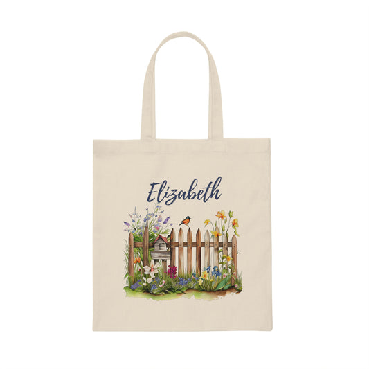 Summer Garden Scene with Fence Canvas Tote Bag