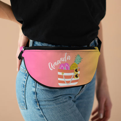 Beach Life Personalized Fanny Pack with Flower Printed on Top