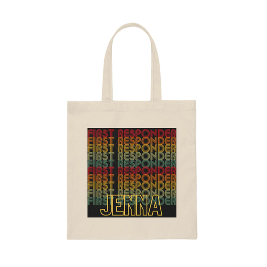 Retro Lettering First Responder Personalized Canvas Tote Bag