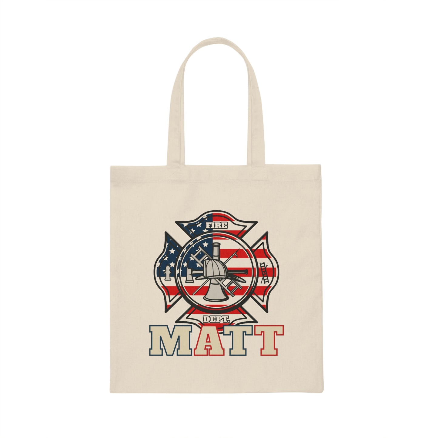Firefighter Personalized Canvas Tote Bag | Red White Blue Fire Department Emblem
