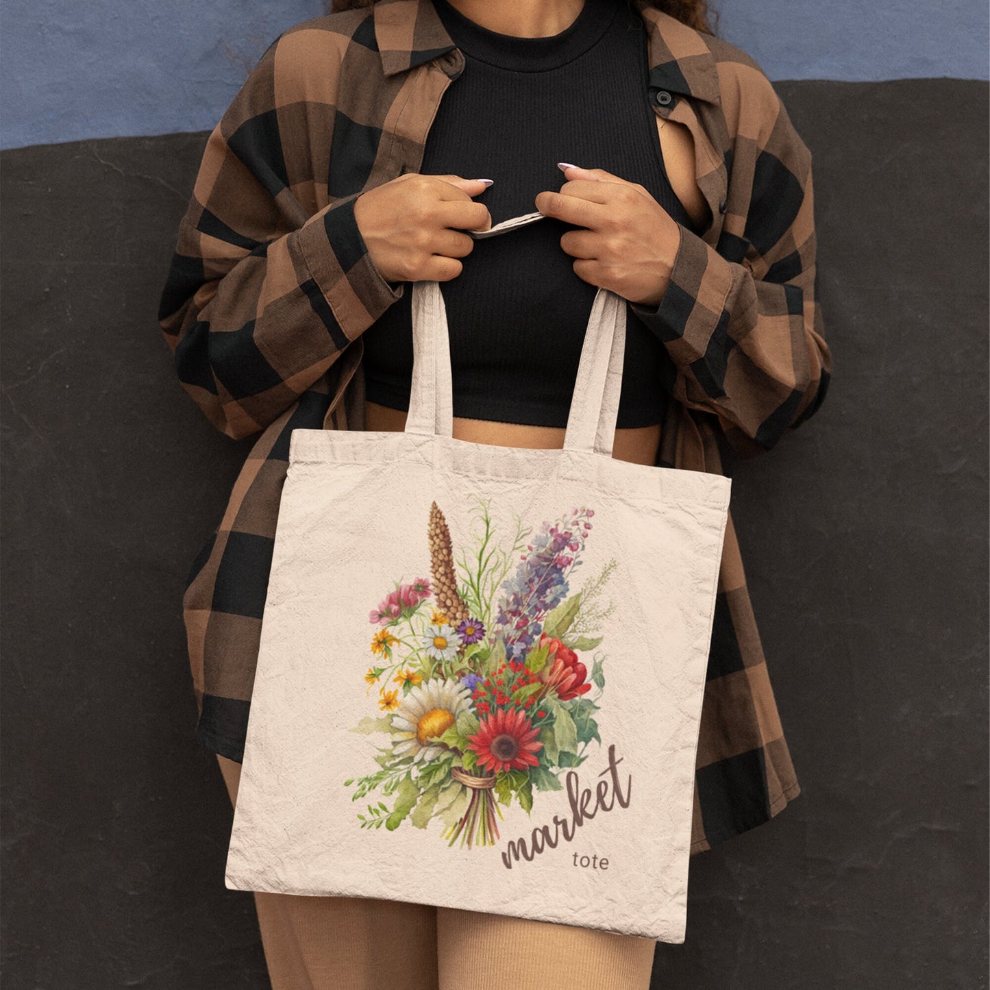 Market Tote 1 Canvas Tote Bag | Wild Flowers Print