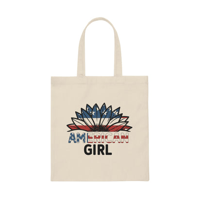 American Girl Patriotic Canvas Tote Bag with Sunflower