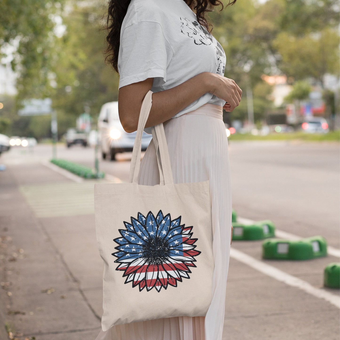 All American Sunflower Patriotic Canvas Tote Bag